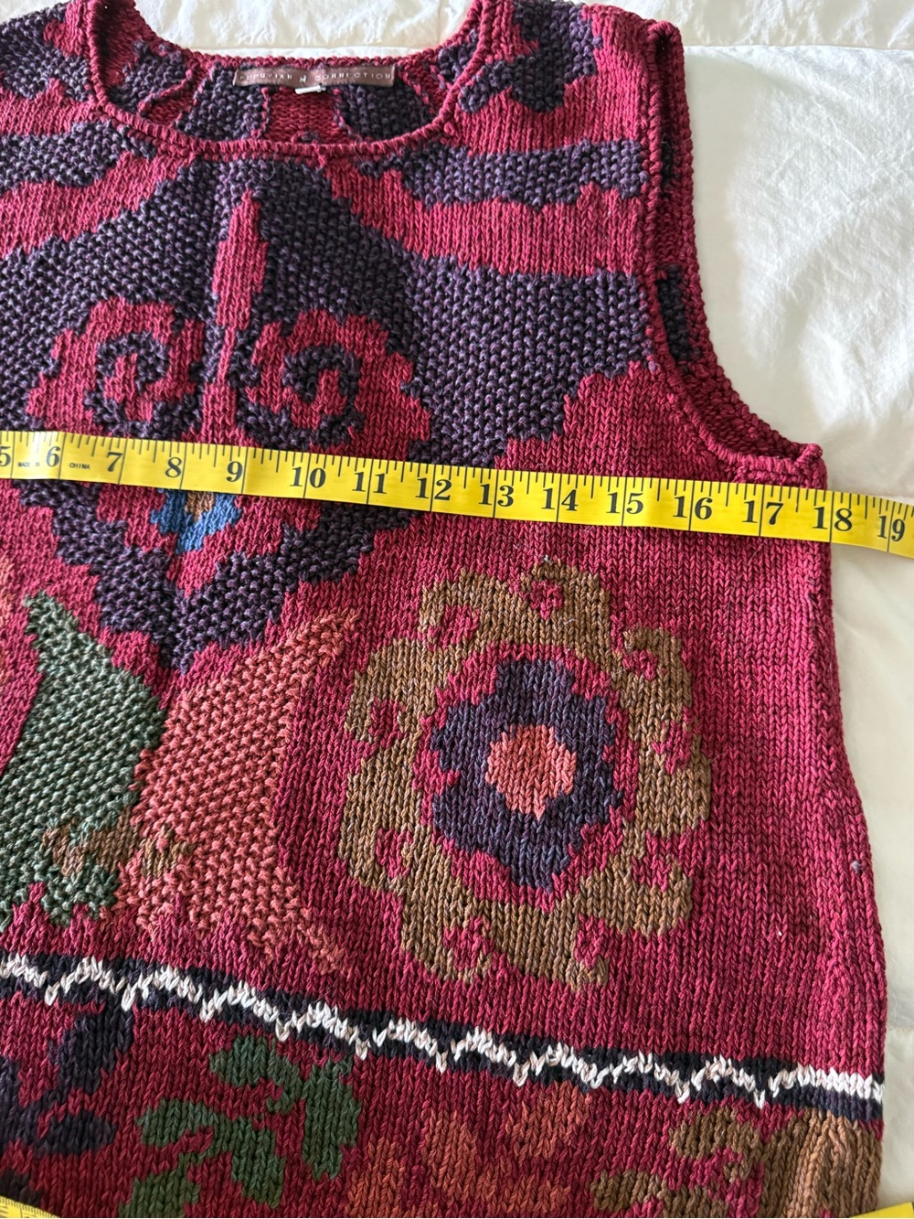 Peruvian Connection Red Multicolor Patterned V-Neck Sweater Vest - Picture 8 of 9